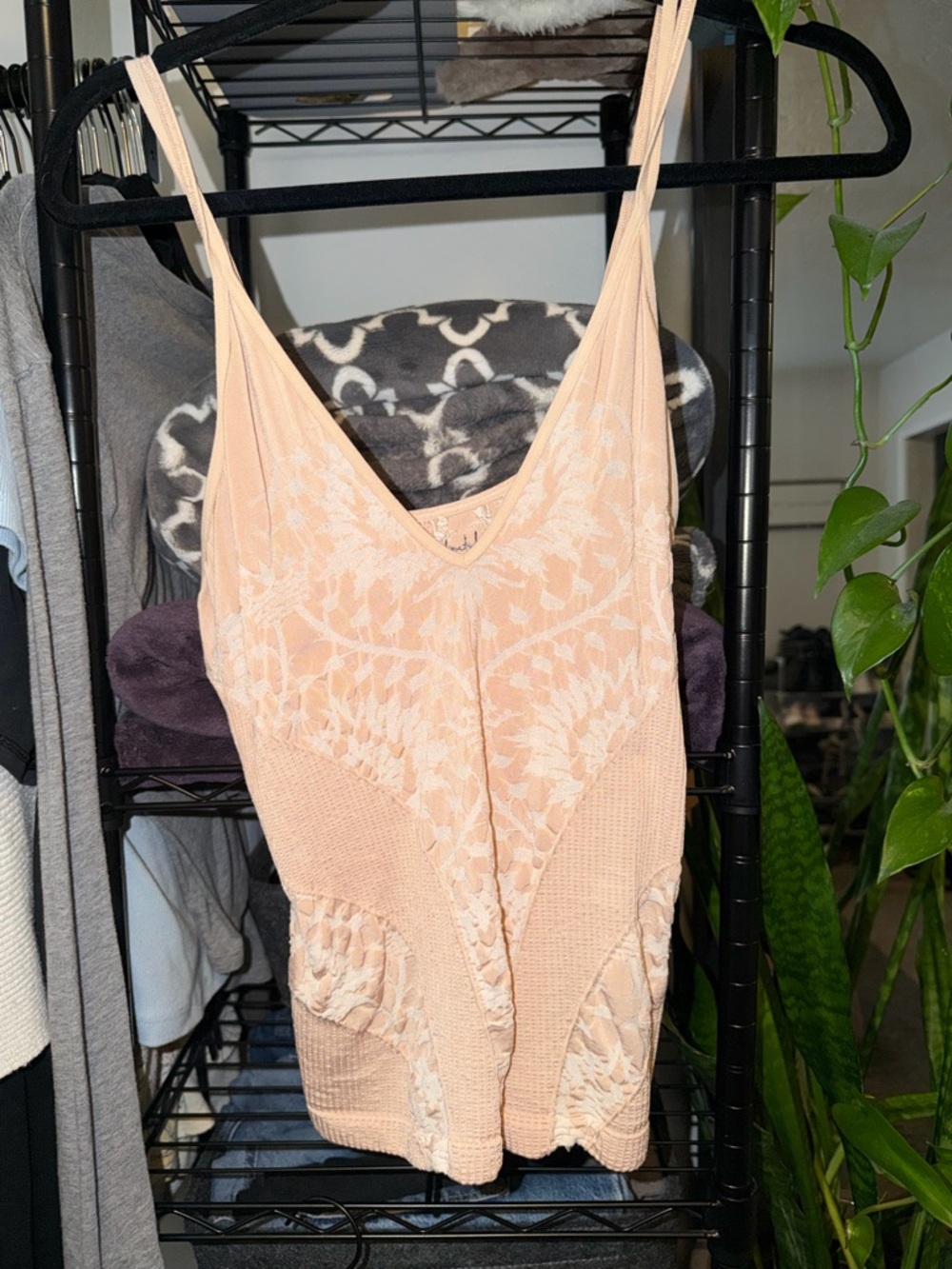 “Intimately by Free People” Champagne Lace Silky Tank Top